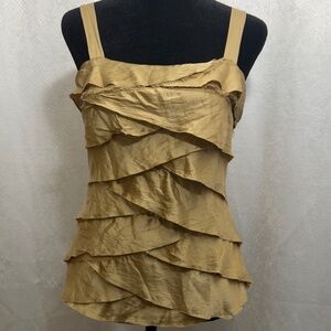 Caché Gold Silk Ruffle Cami Top Cache Size Small Y2K  Layered Blouse